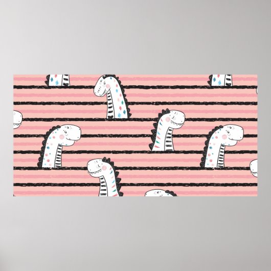 Cartoon Cute Dinosaurs vintage Seamless pattern. C Poster (Voorkant)