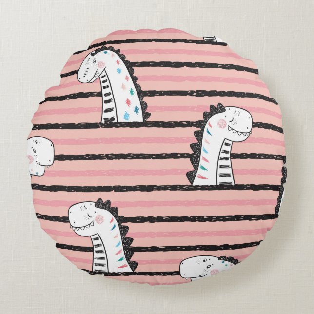 Cartoon Cute Dinosaurus  naadloos patroon. C Rond Kussen (Voorkant)