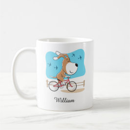 Cartoon Cute Dog Puppy Biking Riding Bicycle Koffiemok