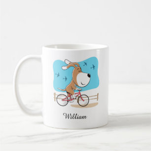 Cartoon Cute Dog Puppy Biking Riding Bicycle Koffiemok