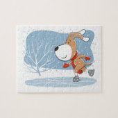 Cartoon Cute Dog Puppy Ice Skyper Wintersneeuw Legpuzzel (Horizontaal)