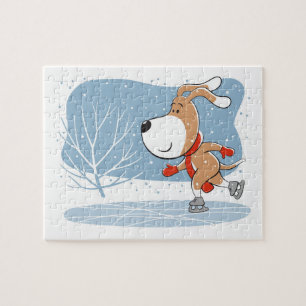 Cartoon Cute Dog Puppy Ice Skyper Wintersneeuw Legpuzzel