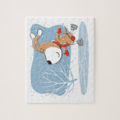 Cartoon Cute Dog Puppy Ice Skyper Wintersneeuw Legpuzzel (Verticaal)