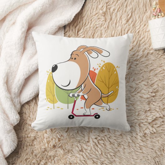 Cartoon Cute Dog Puppy Kick Scooter Autumn Park Kussen (Deken)