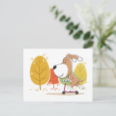Cartoon Cute Funny Dog Puppy Kick Scooter Briefkaart (Staand voorkant)