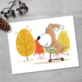 Cartoon Cute Funny Dog Puppy Kick Scooter Briefkaart