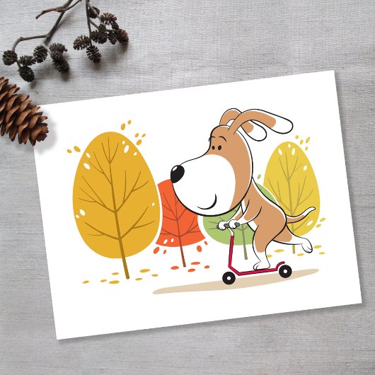 Cartoon Cute Funny Dog Puppy Kick Scooter Briefkaart