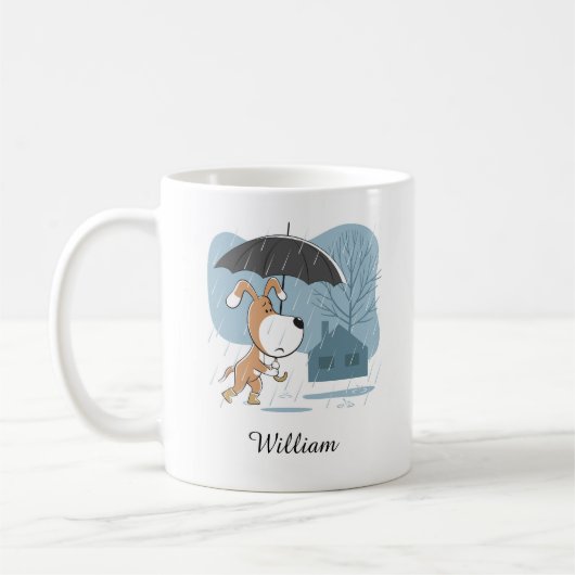 Cartoon Cute Funny Dog Puppy Walking Rain Umbrella Koffiemok (Links)
