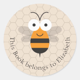 Cartoon Cute Funny Honey Bee Honeycomb Bookplaat Ronde Sticker