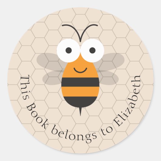 Cartoon Cute Funny Honey Bee Honeycomb Bookplaat Ronde Sticker (Voorkant)