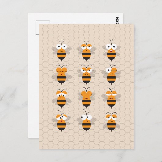 Cartoon Cute Funny Honey Bee Honeycomb Briefkaart (Voorkant / Achterkant)