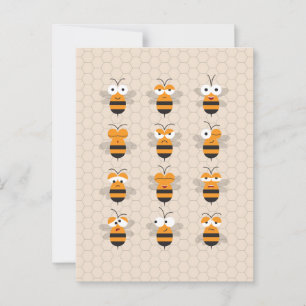 Cartoon Cute Funny Honey Bee Honeycomb Briefkaart