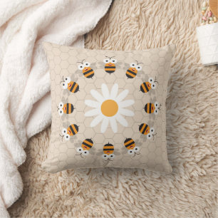 Cartoon Cute Funny Honey Bee Honeycomb Kussen