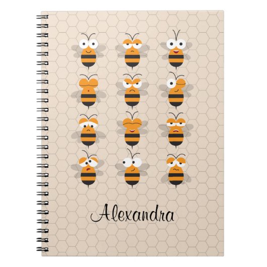 Cartoon Cute Funny Honey Bee Honeycomb Notitieboek (Voorkant)