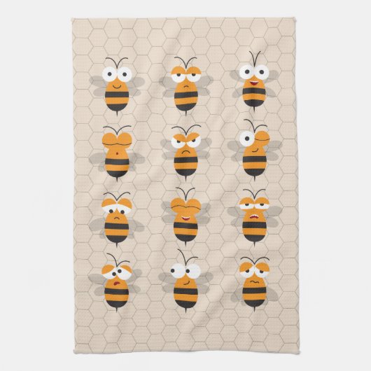 Cartoon Cute Funny Honey Bee Honeycomb Theedoek (Verticaal)
