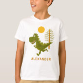 Cartoon Cute Funny Running Dinosaur Jurassic Sun  T-shirt (Voorkant)