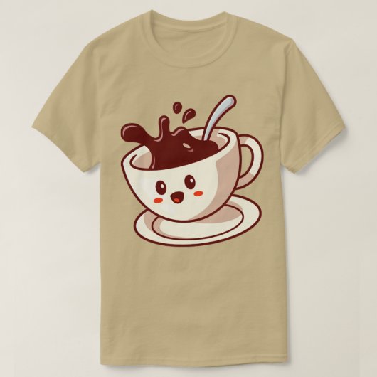 Cartoon Cute Happy Coffee Cup T-shirt (Design voorkant)