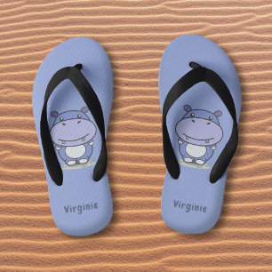 Cartoon Cute Hippo Blue Kind Teenslippers