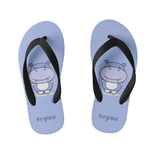 Cartoon Cute Hippo Blue Kind Teenslippers (Voetbed)