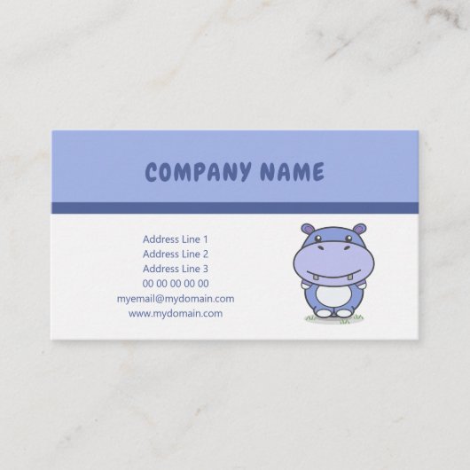 Cartoon Cute Hippo Visitekaartje (Voorkant)