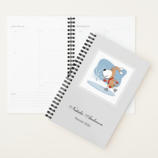 Cartoon Cute Ice Skating Dog Puppy Planner 2026 (Display)