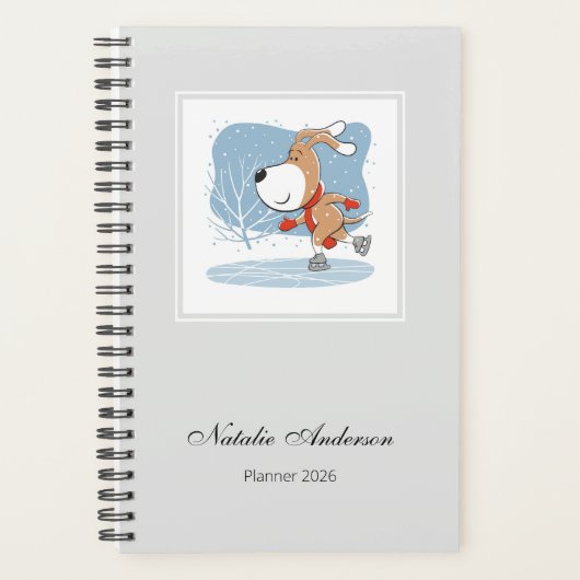 Cartoon Cute Ice Skating Dog Puppy Planner 2026 (Voorkant)