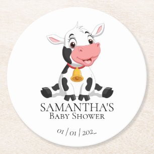 Cartoon Cute Koe Baby shower Round Paper Onderzett Ronde Kartonnen Onderzetter