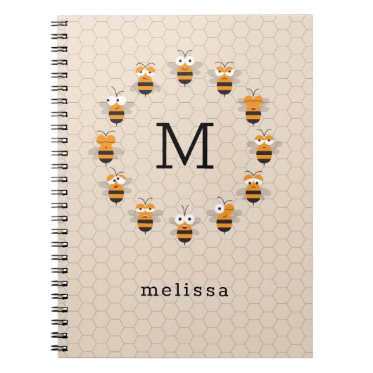 Cartoon Cute Monogram Honey Bee Honeycomb Notitieboek (Voorkant)