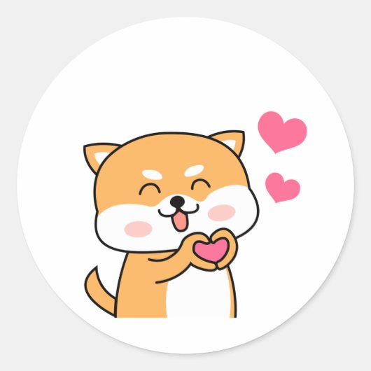 Cartoon Cute Shiba Inu Ronde Sticker (Voorkant)