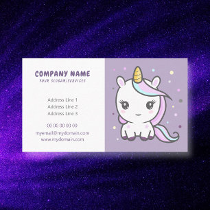 Cartoon Cute Unicorn Paars Visitekaartje