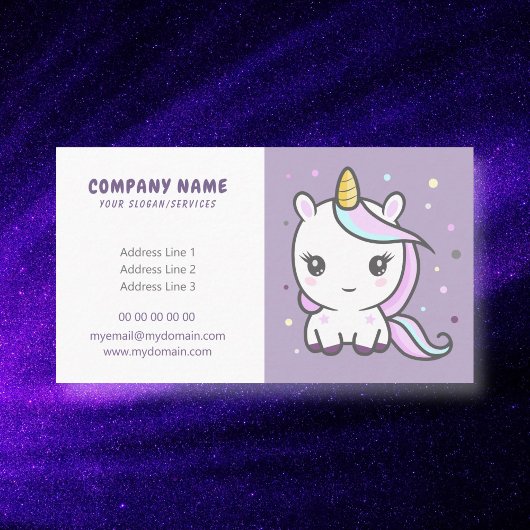 Cartoon Cute Unicorn Paars Visitekaartje