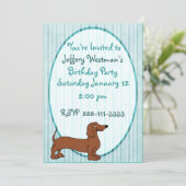 Cartoon Dachshund Childrens Birthday Uitnodiging (Staand voorkant)