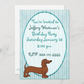 Cartoon Dachshund Childrens Birthday Uitnodiging (Voorkant / Achterkant)