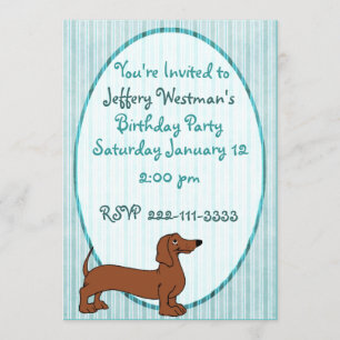 Cartoon Dachshund Childrens Birthday Uitnodiging