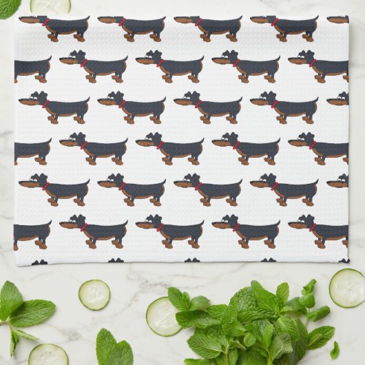 Cartoon Dachshund Dog Kitchen Towel Theedoek (Gevouwen)