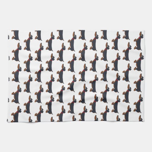 Cartoon Dachshund Dog Kitchen Towel Theedoek (Horizontaal)