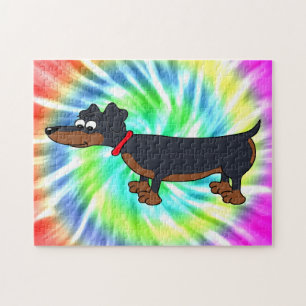 Cartoon Dachshund Dog Tie Dye Design Puzzle Legpuzzel