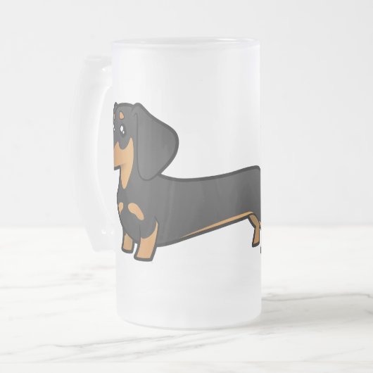 Cartoon Dachshund (gladde jas) Matglas Bierpul (Voorkant links)