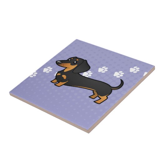 Cartoon Dachshund (gladde jas) Tegeltje (Zijkant)