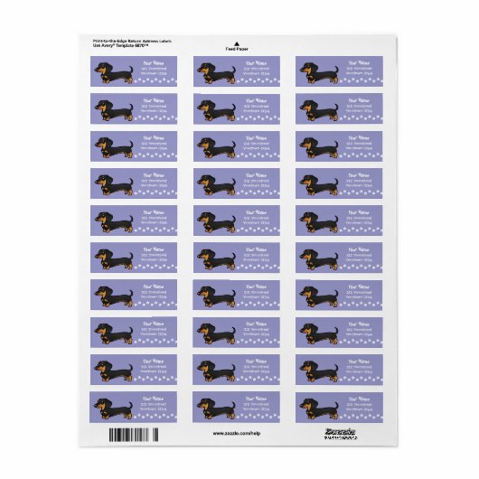 Cartoon Dachshund (gladde vacht) Etiket (Full Sheet)
