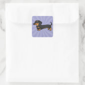 Cartoon Dachshund (gladde vacht) Vierkante Sticker (Tas)