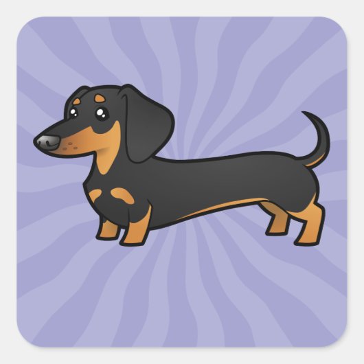 Cartoon Dachshund (gladde vacht) Vierkante Sticker (Voorkant)