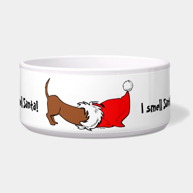 Cartoon Dachshund Kerstman Voerbakje (Voorkant)