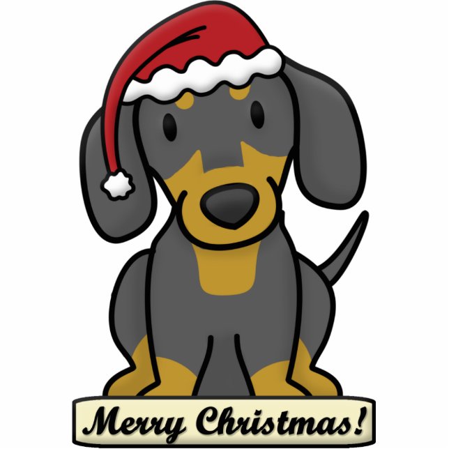 Cartoon Dachshund-kerstversiering (zwart en tan) Fotobeeldje Ornament (Voorkant)