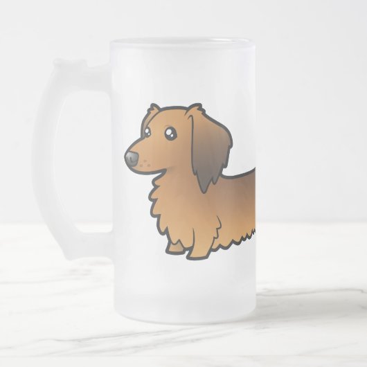 Cartoon Dachshund (longhair) Matglas Bierpul (Links)