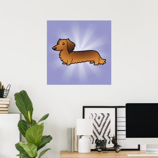 Cartoon Dachshund (longhair) Poster (Thuiskantoor)