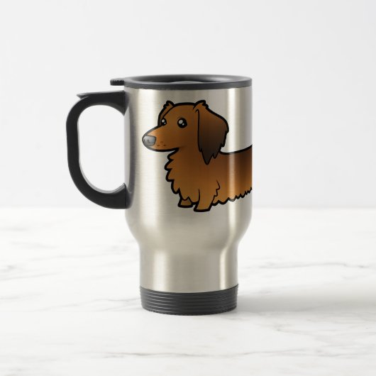 Cartoon Dachshund (longhair) Reisbeker (Links)