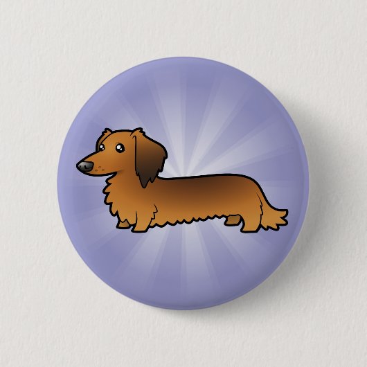 Cartoon Dachshund (longhair) Ronde Button 5,7 Cm (Voorkant)
