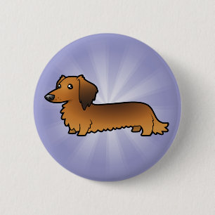 Cartoon Dachshund (longhair) Ronde Button 5,7 Cm