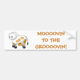 Cartoon Dairy Koe "MOOOVIN!" Bumpersticker